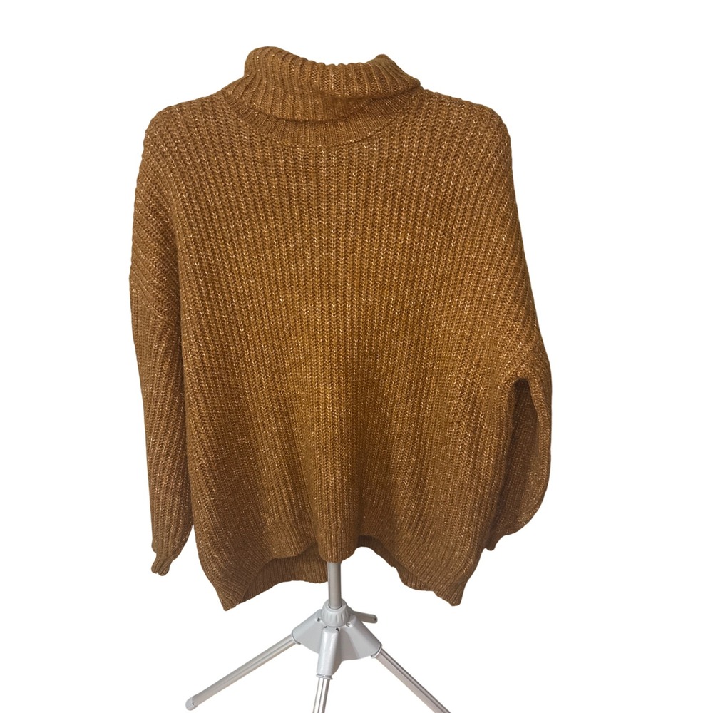 Old Navy XL Tunic Length Turtleneck Sweater Mustard Bronze Marl Ribbed Knit